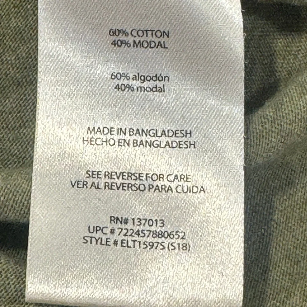 Eddie Bauer V-Neck Tee Women M Olive Green Heather Cotton Modal Short Sleeve